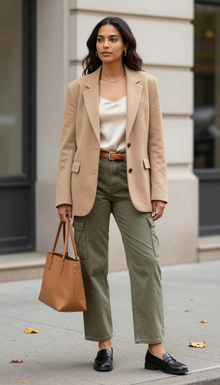 3. Polished Blazer and Cargo Jeans