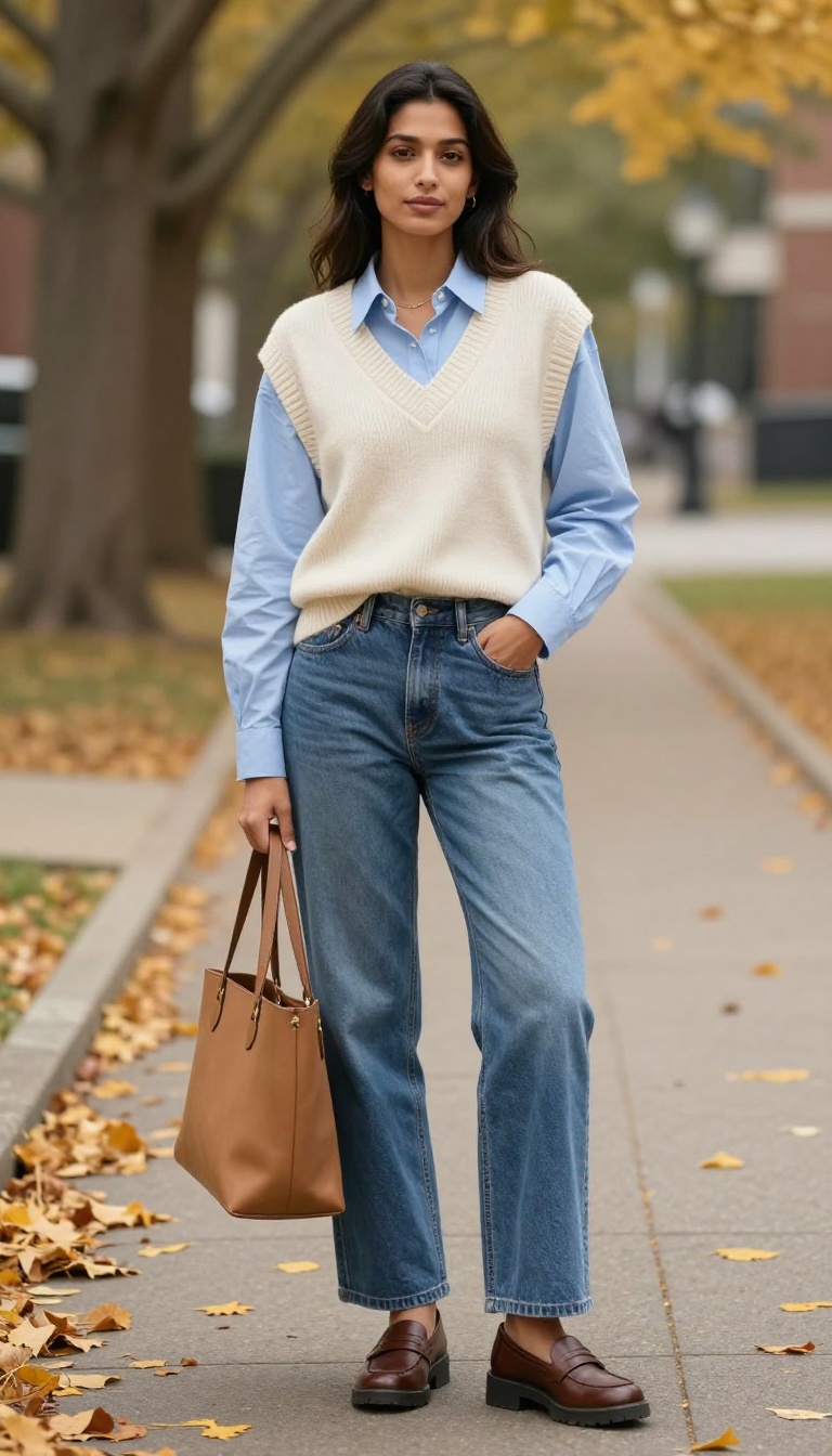 11. Sweater Vest and Wide-Leg Jeans