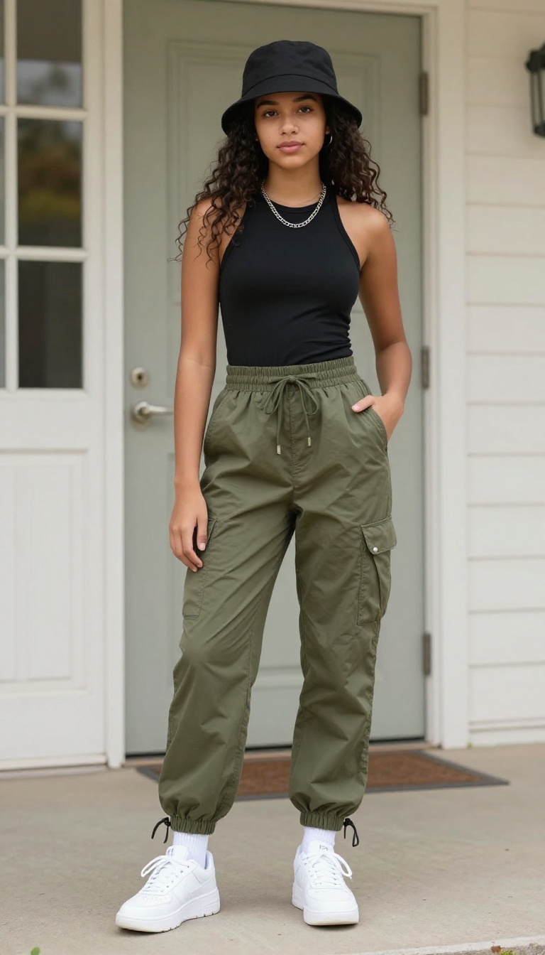 12. Halter Top + Parachute Pants + Sneakers