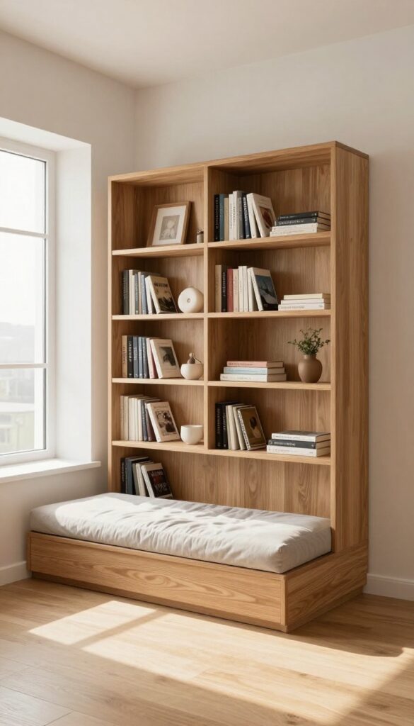 6. Under-the-Window Bookshelves idea