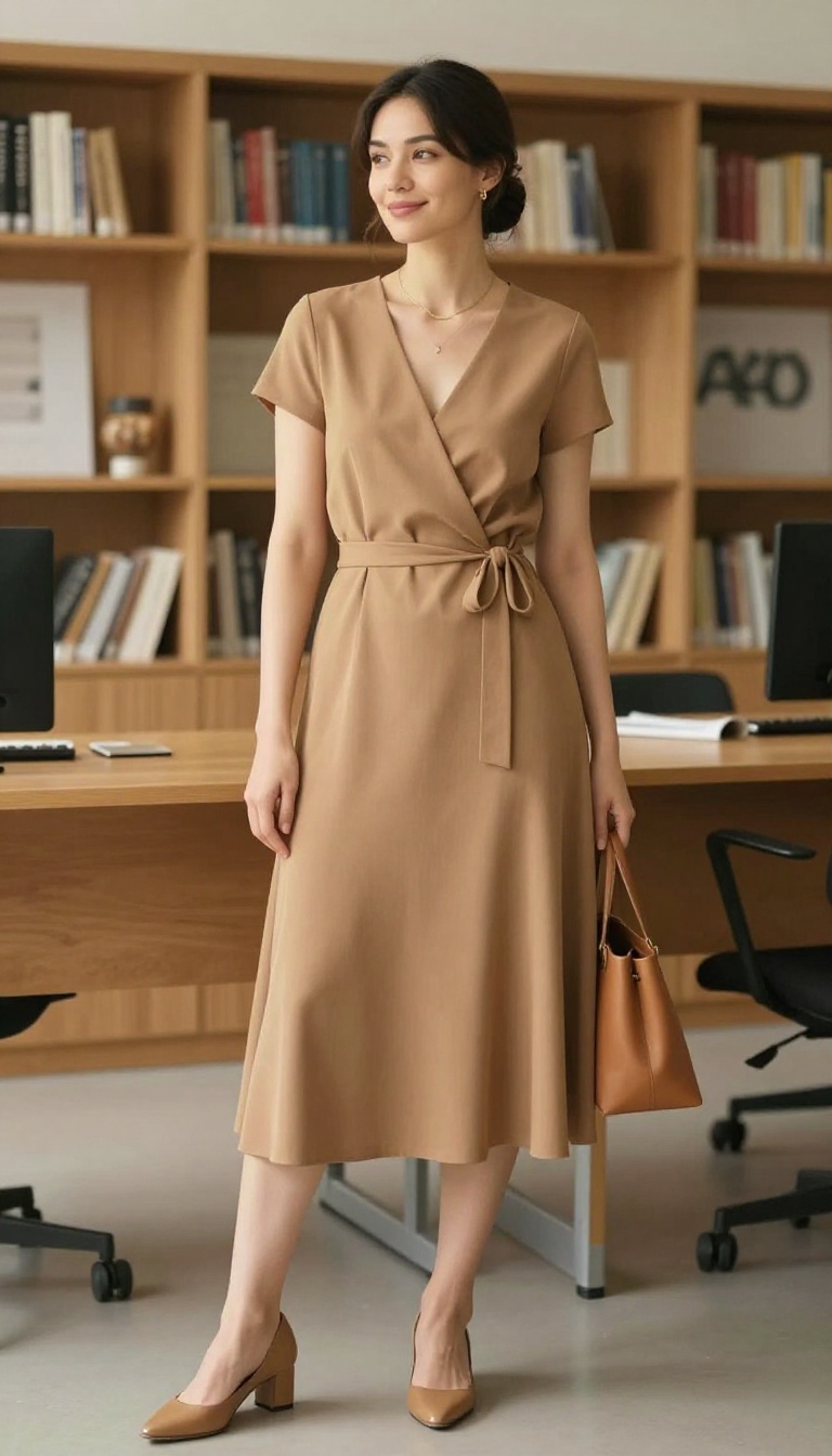 8. The Wrap Dress with Low Heels