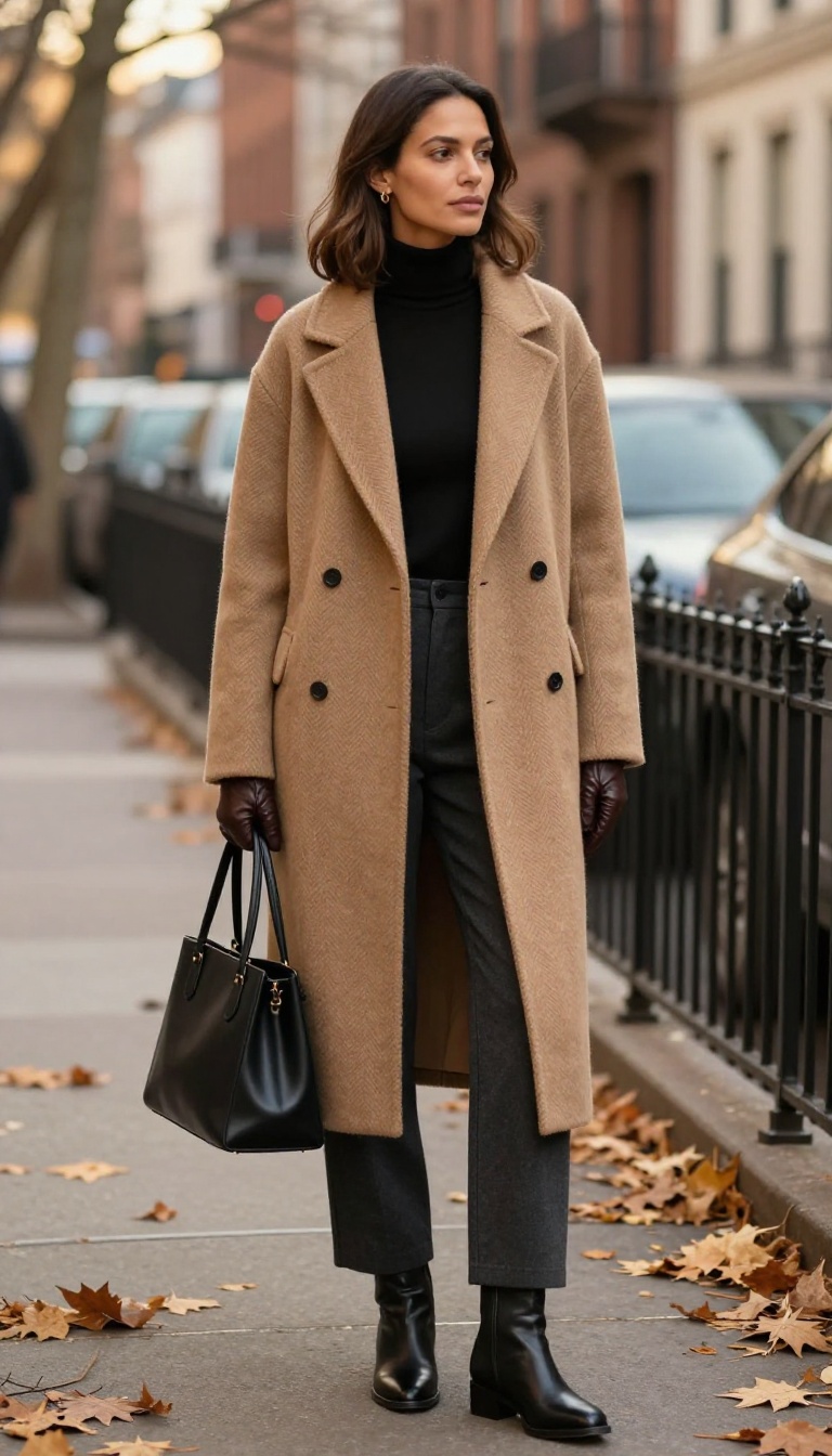 15. Herringbone Overcoat and Turtleneck