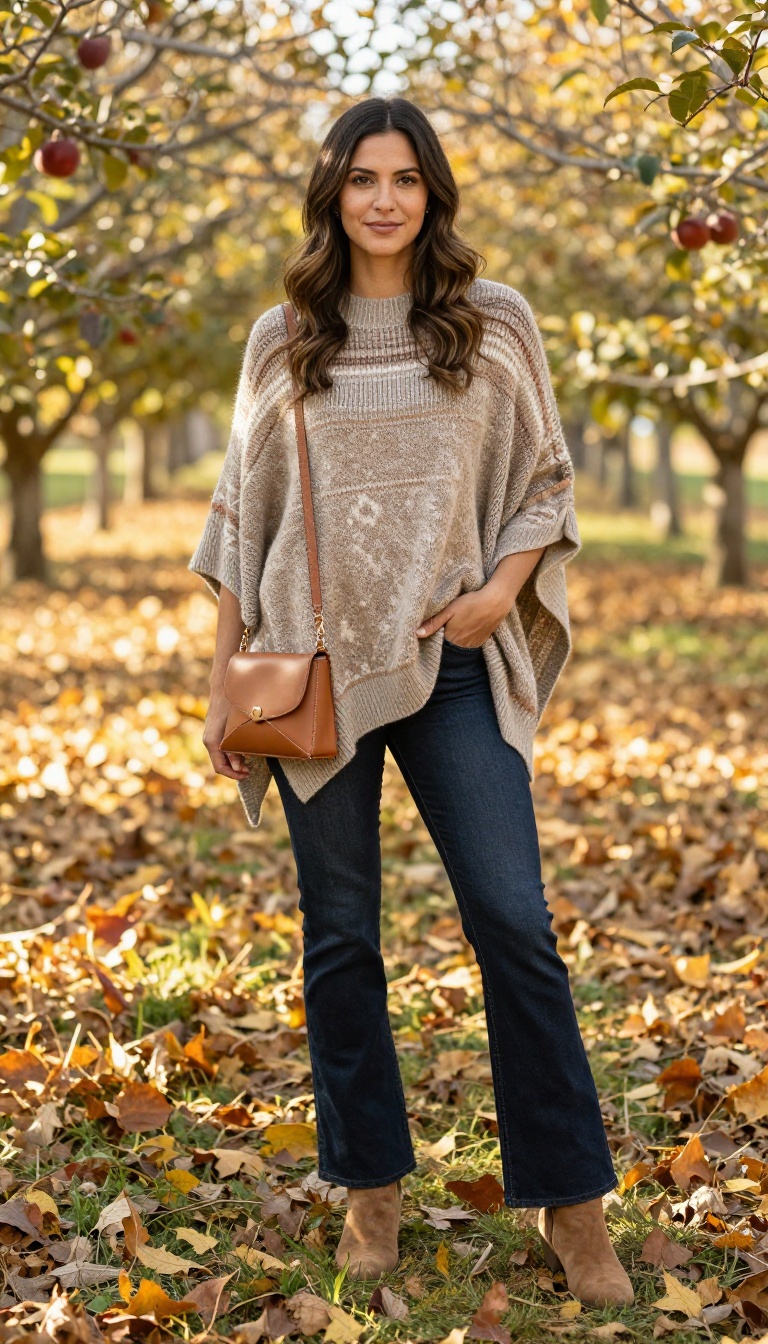 9. Poncho and Flared Jeans