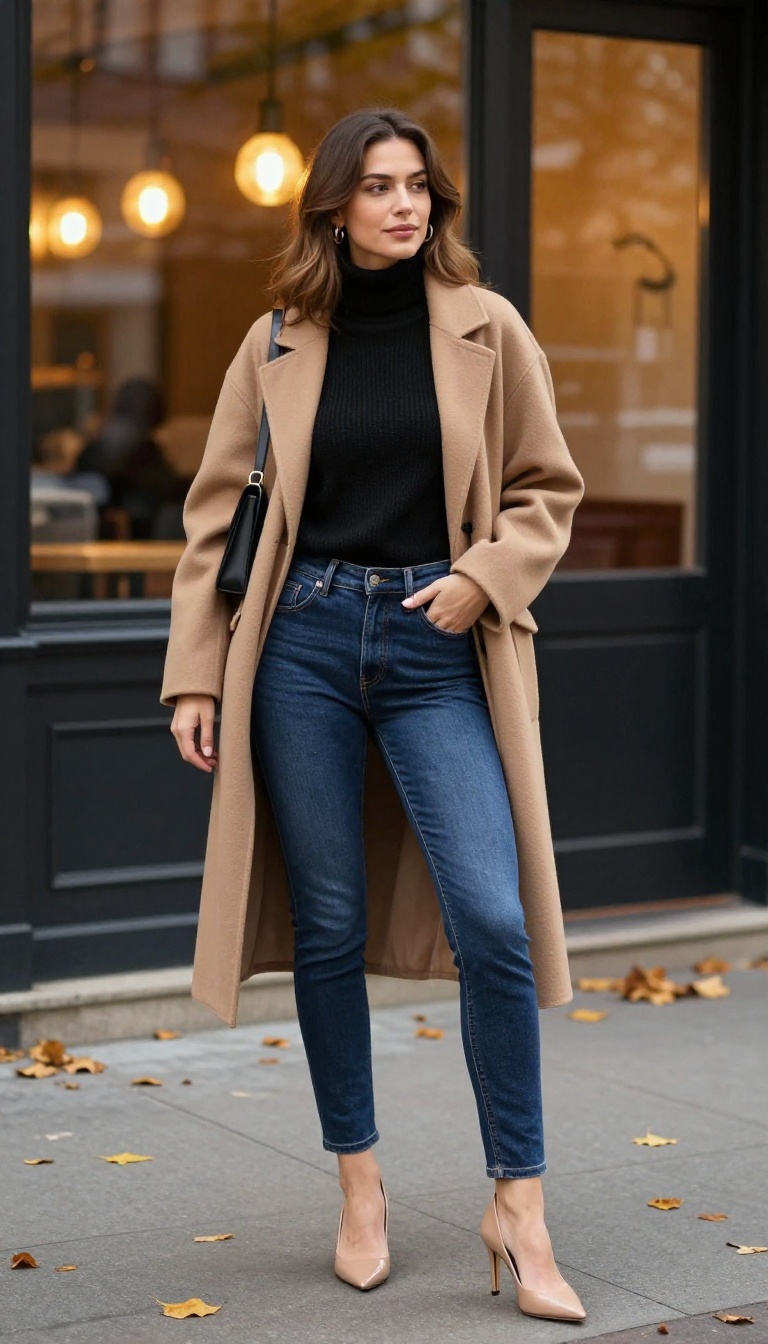 1. Classic Skinny Jeans with Pointed-Toe Heels