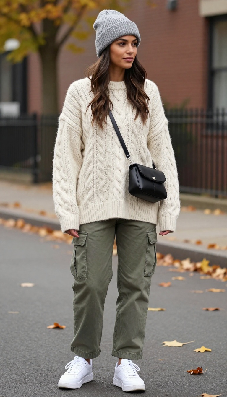 10. Chunky Sweater and Cargo Jeans