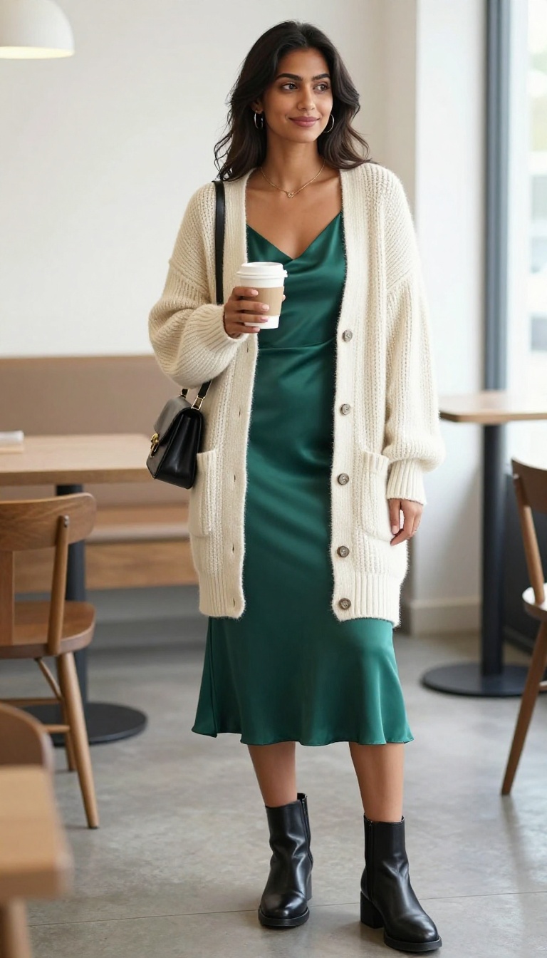 2. Slip Dress with a Chunky Cardigan