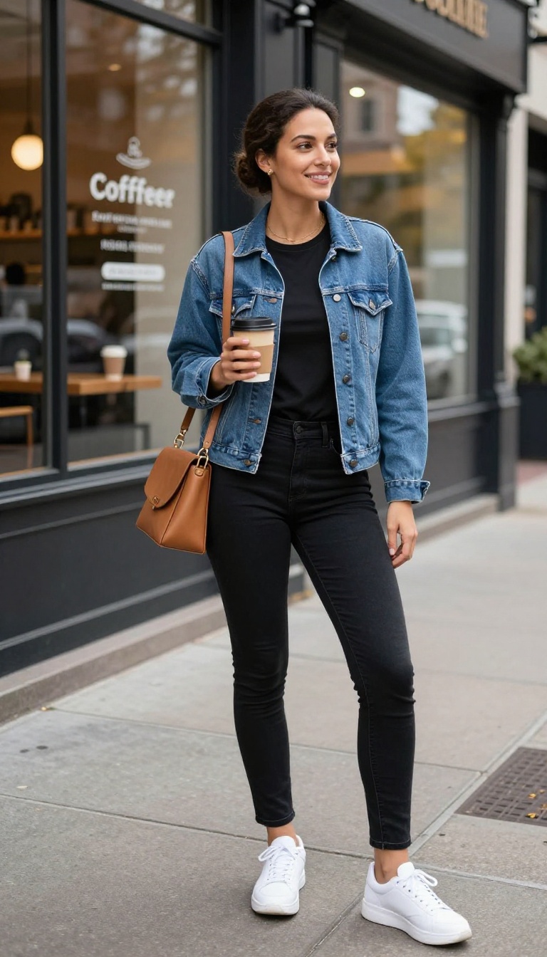 1. Classic Denim Jacket and Black Jeans
